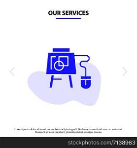 Our Services Mouse, Online, Board, Education Solid Glyph Icon Web card Template