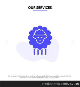 Our Services Mutton, Ram, Sheep, Spring Solid Glyph Icon Web card Template