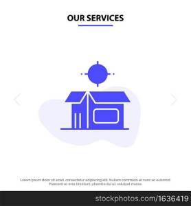 Our Services Open Product, Box, Open Box, Product Solid Glyph Icon Web card Template