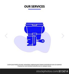 Our Services Paint, Bucket, Color, Brush Solid Glyph Icon Web card Template