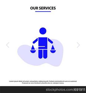 Our Services Patent, Conclusion, Court, Judgment, Law Solid Glyph Icon Web card Template
