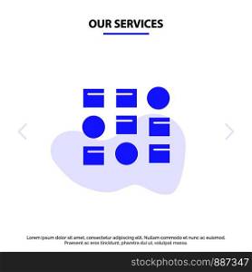 Our Services Pattern, System, Data Science, Pattern System Solid Glyph Icon Web card Template