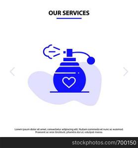 Our Services Perfume, Love, Gift Solid Glyph Icon Web card Template