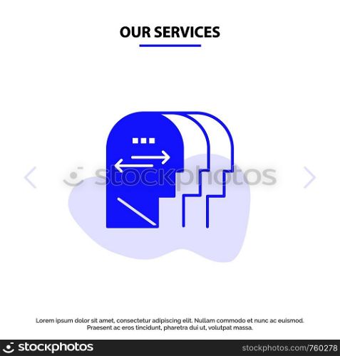 Our Services Personality, Character, Mind, Head Solid Glyph Icon Web card Template
