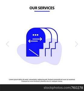 Our Services Personality, Character, Mind, Head Solid Glyph Icon Web card Template