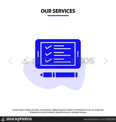 Our Services Phone, Cell, Pin, Shopping Solid Glyph Icon Web card Template