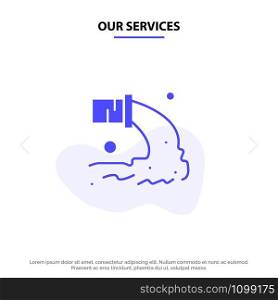 Our Services Pipe, Pollution, Radioactive, Sewage, Waste Solid Glyph Icon Web card Template