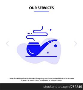 Our Services Pipe, Smoke, St. Patrick, Tube Solid Glyph Icon Web card Template