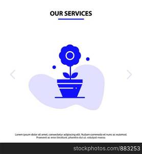 Our Services Plant, Growth, Flower Solid Glyph Icon Web card Template