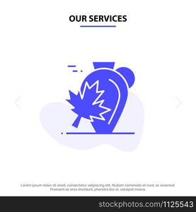 Our Services Pot, Autumn, Canada, Leaf, Maple Solid Glyph Icon Web card Template