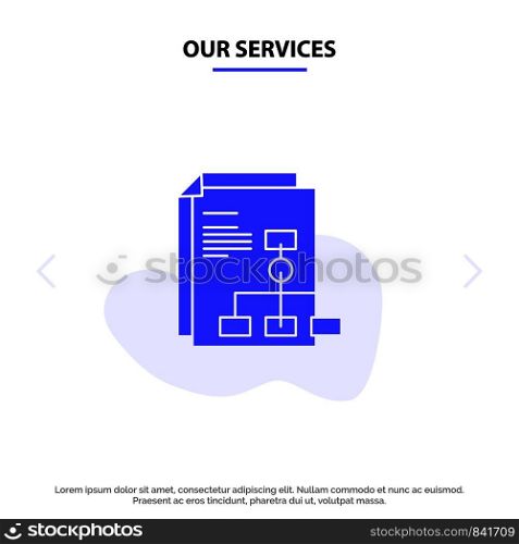 Our Services Presentation, Graph, Invoice, Report Solid Glyph Icon Web card Template