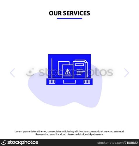Our Services Presentation, Paper, Bag, Briefcase Solid Glyph Icon Web card Template
