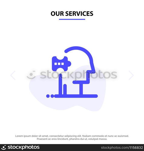 Our Services Psychiatry, Psychology, Solution, Solutions Solid Glyph Icon Web card Template