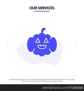 Our Services Pumpkin, American, Usa Solid Glyph Icon Web card Template