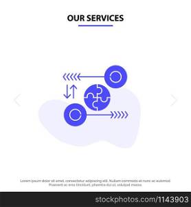 Our Services Puzzle, Business, Idea, Marketing, Pertinent Solid Glyph Icon Web card Template