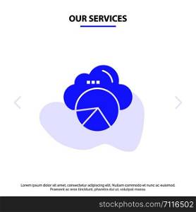 Our Services Reporting, Cloud, Data Science, Cloud Science Solid Glyph Icon Web card Template