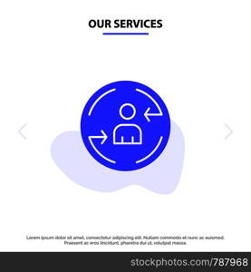 Our Services Returning, Visitor, Digital, Marketing Solid Glyph Icon Web card Template