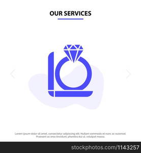 Our Services Ring, Diamond, Gift, Box Solid Glyph Icon Web card Template
