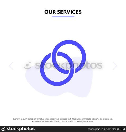Our Services Ring, Wedding, Couple, Engagement Solid Glyph Icon Web card Template