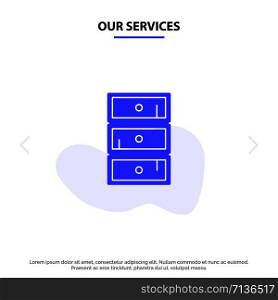 Our Services Safe, Cabinet, Closet, Cupboard Solid Glyph Icon Web card Template