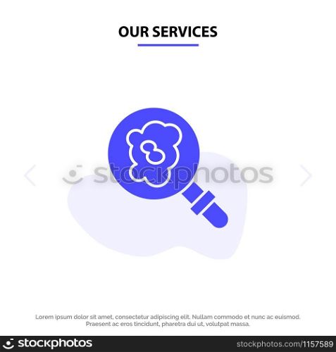 Our Services Search, Research, Pollution Solid Glyph Icon Web card Template