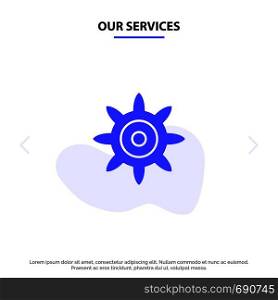 Our Services Setting, Gear Solid Glyph Icon Web card Template
