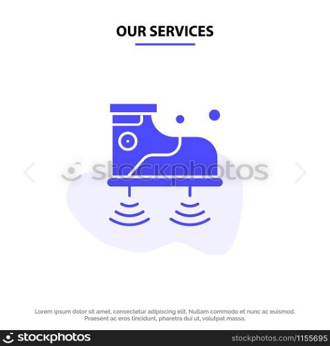 Our Services Shoes, Wifi, Service, Technology Solid Glyph Icon Web card Template