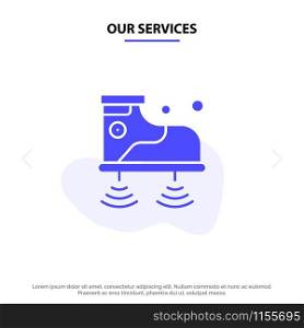 Our Services Shoes, Wifi, Service, Technology Solid Glyph Icon Web card Template