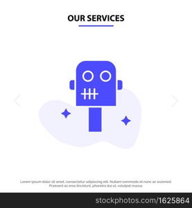 Our Services Space, Suit, Robot Solid Glyph Icon Web card Template