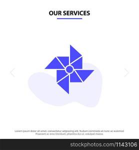 Our Services Spring, Wind, Windmill Solid Glyph Icon Web card Template