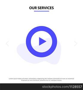 Our Services Studio, Play, Video, mp4 Solid Glyph Icon Web card Template