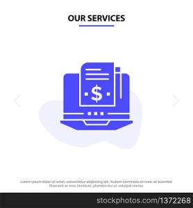 Our Services Subscription, Model, Subscription Model, Digital Solid Glyph Icon Web card Template