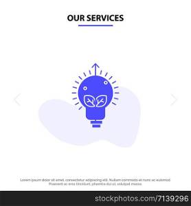 Our Services Success, Idea, Bulb, Light Solid Glyph Icon Web card Template
