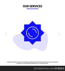 Our Services Sun, Sunshine, Greece Solid Glyph Icon Web card Template