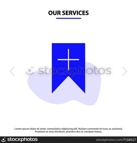 Our Services Tag, Plus, Interface, User Solid Glyph Icon Web card Template