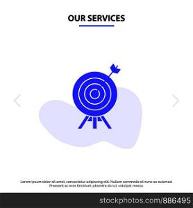 Our Services Target, Archery, Arrow, Board Solid Glyph Icon Web card Template