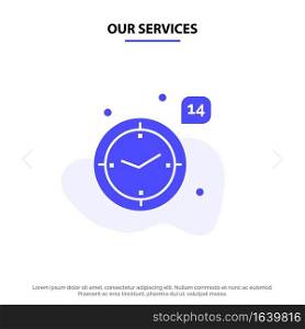 Our Services Time, Love, Wedding, Heart Solid Glyph Icon Web card Template