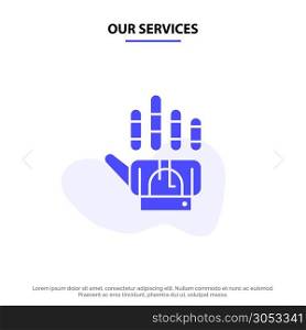 Our Services Tracking, Glove, Hand, Technology Solid Glyph Icon Web card Template