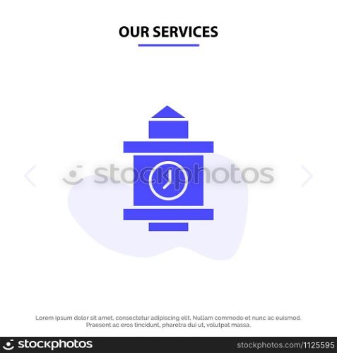 Our Services Train, Time, Station Solid Glyph Icon Web card Template