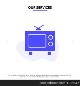 Our Services TV, Television, Media Solid Glyph Icon Web card Template