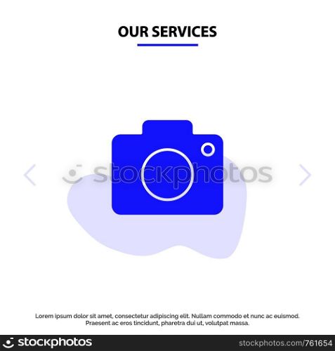Our Services Twitter, Image, Picture, Camera Solid Glyph Icon Web card Template