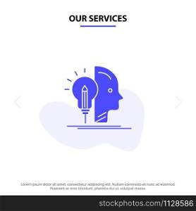 Our Services User, Mind, Making, Programming Solid Glyph Icon Web card Template