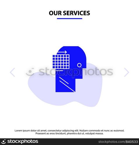 Our Services User, Think, Success, Business Solid Glyph Icon Web card Template