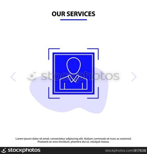 Our Services User, User ID, Id, Profile Image Solid Glyph Icon Web card Template