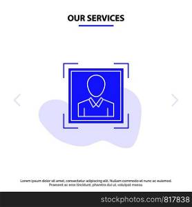 Our Services User, User ID, Id, Profile Image Solid Glyph Icon Web card Template