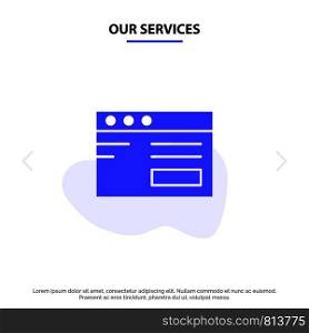 Our Services Web , Internet, Study, School Solid Glyph Icon Web card Template