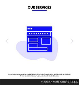 Our Services Website, Browser, Business, Corporate, Page, Web, Webpage Solid Glyph Icon Web card Template