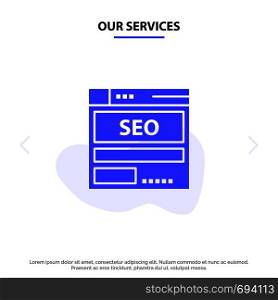 Our Services Website, Server, Data, Hosting, Seo, Tech Solid Glyph Icon Web card Template