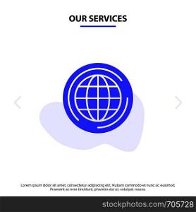 Our Services World, Globe, Big, Think Solid Glyph Icon Web card Template