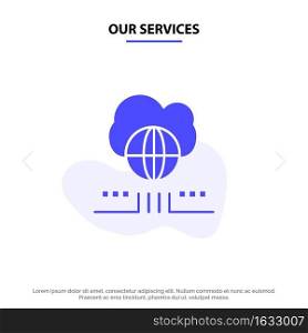 Our Services World, Marketing, Network, Cloud Solid Glyph Icon Web card Template